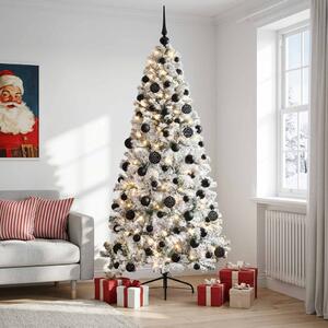 Műkarácsonyfa gömbbel 210 cm 300 LED Meleg fehér PVC és fém