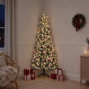 Műkarácsonyfa gömbbel 180 cm 300 LED Meleg fehér PVC és fém