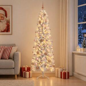 Karcsú műkarácsonyfa gömbökkel 180 cm 300 LED Meleg fehér