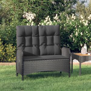 Fekete polyrattan dönthető kerti pad párnákkal 107 cm