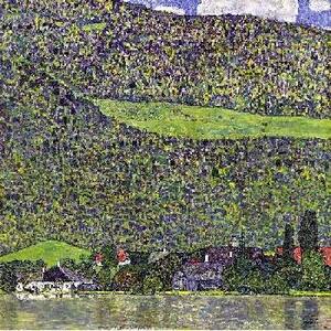 Gustav Klimt - Domboldal az Attersee-nél üvegkép, falikép