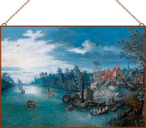 Joseph van Bredael - A river landscape with boats üvegkép, falikép