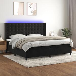 Fekete bársony rugós és LED-es ágy matraccal 200x200 cm