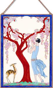 George Barbier - Femme, faon et arbre rouge üvegkép, falikép