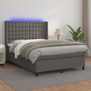 Szürke műbőr rugós ágy matraccal és LED-del 140x200 cm