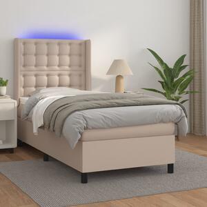 Cappuccino színű műbőr rugós ágy matraccal és LED-del 80x200 cm
