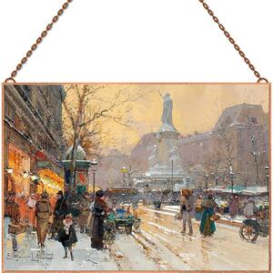 Eugène Galien-Laloue - Paris Place de la République in the rain üvegk