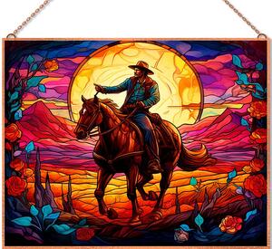 Cowboy díszüveg üvegkép, falikép
