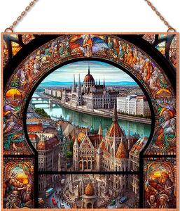 Budapesti fantáziakép üvegkép, falikép