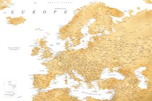 Térkép Detailed map of Europe in gold, Blursbyai