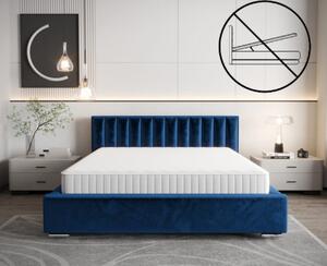 Modern kárpitozott ágy függőleges steppeléssel a fejtámlán, kék színben 180 x 200 cm tárolóhely nélkül