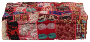 Kézzel készült piros pamut patchwork kocka puff 50x50x12 cm