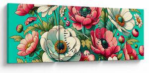 Kép - Virágok kék háttéren (órával) (90x30 cm)