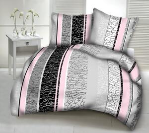 PINK-FEKETE-SZÜRKE krepp ágynemű DeLuxe Ágynemű mérete: 140x200 cm, A csomag tartalma: Készletcsomagolás