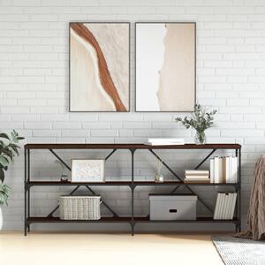 Barna tölgyszínű szerelt fa és vas konzolasztal 180x30x75 cm
