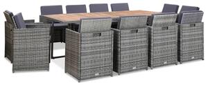 13 részes antracitszürke polyrattan étkezőszett párnákkal