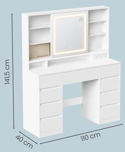 VASAGLE Kailyn RDT137W01 fésülködőasztal LED világítással és tükörrel felhőfehér