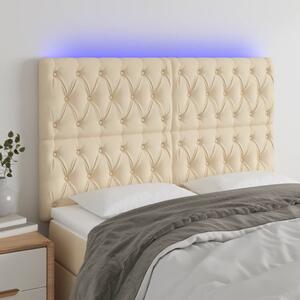 Krémszínű szövet LED-es fejtámla 144x7x118/128 cm
