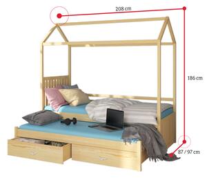 MELICHAR Domek gyerekágy + matrac, 90x200/90x190, rózsaszín