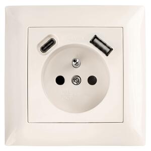 Egyszeres földelt aljzat + USB-A USB-C OSTE JNH004-G Beige