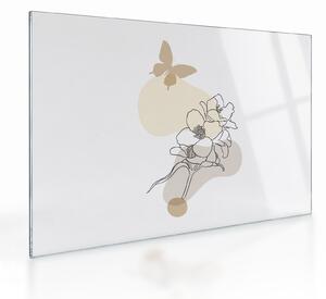 Üveg kép - Bézs virágok pillangóval N⁰3 (70x50 cm)