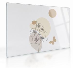 Üveg kép - Bézs virágok pillangóval N⁰4 (70x50 cm)