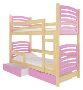 OSINA emeletes ágy, 180x75, fenyő/rózsaszín