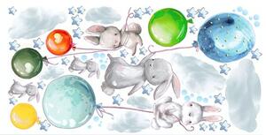 Nyuszik színes léggömbökkel gyermek falmatricák 60 x 120 cm