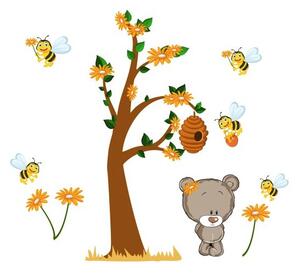 Szomorú mackó és méhek aranyos falmatrica 100 x 200 cm