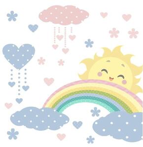 Nap, Szivárvány és Felhők gyönyörű falmatrica pasztell színekben 150 x 300 cm