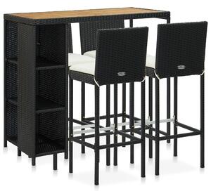 5 darabos fekete polyrattan kerti bárszett párnákkal