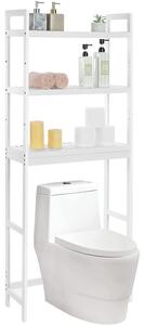 WC-polc, 3 szintes bambusz fürdőszobai polc,, 63 x 163 x 26 cm, fehér