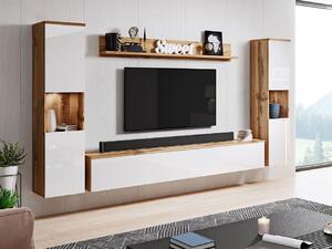 Nappali bútorsor XL (wotan tölgy + fényes fehér) (fehér LED világítás). 1060057