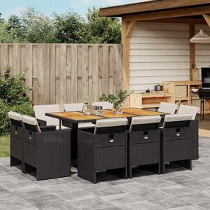 VidaXL Kerti Étkezőgarnitúra - 11 részes - Fekete Polyrattan