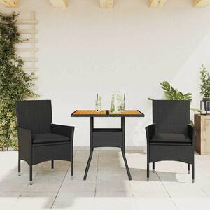 VidaXL - 3 részes Kerti Étkezőgarnitúra - Polyrattan - Fekete