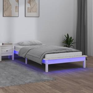 Fehér tömör fa LED-es ágykeret 100 x 200 cm