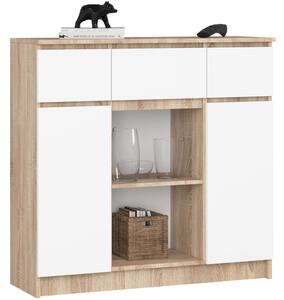 AKORD K100 Modern Komód Sonoma Tölgy-Fehér 3 Fiókos