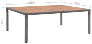 VidaXL szürke polyrattan és akácfa kerti asztal 200 x 150 x 74 cm
