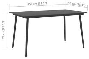 VidaXL fekete acél és üveg kerti étkezőasztal 150 x 90 x 74 cm