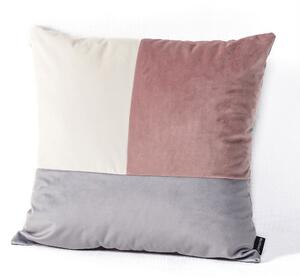 Négyzet alakú patchwork párna rózsaszín-szürke-fehér