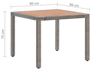 VidaXL szürke polyrattan és tömör akácfa kerti asztal 90 x 90 x 75 cm