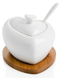 Heart porcelán cukortartó kiskanállal, bambusz alátéttel - Brandini