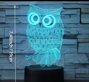 3D figurás LED lámpa, 7 színű éjjeli lámpa bagoly