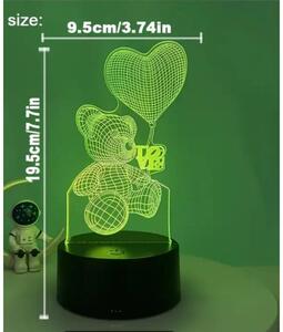 3D figurás LED lámpa, 7 színű éjjeli lámpa lufis maci