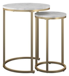 Fehér-aranyszínű kerek dohányzóasztal szett márvány dekorral 2 db-os ø 45 cm Amelia – CosmoLiving by Cosmopolitan