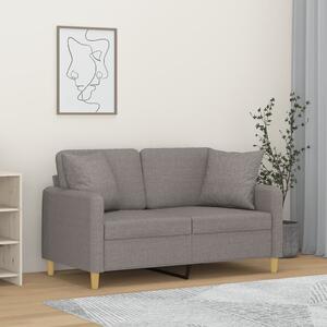 2 személyes világosszürke szövet kanapé díszpárnákkal 120 cm
