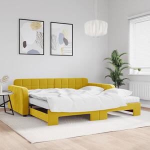 Sárga kihúzható bársony heverő matraccal 100 x 200 cm