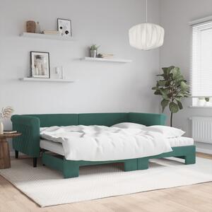 Sötétzöld kihúzható bársony heverő matraccal 90 x 200 cm