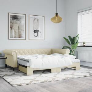 Krémszínű kihúzható műbőr heverő matraccal 90 x 200 cm