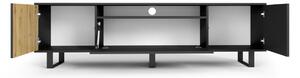 RASS TV asztal lábakkal, 200x56x40, fekete matt/tölgy